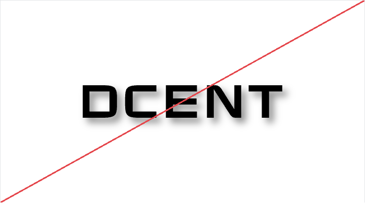 DCENT wordmark with a drop shadow, struck through in red