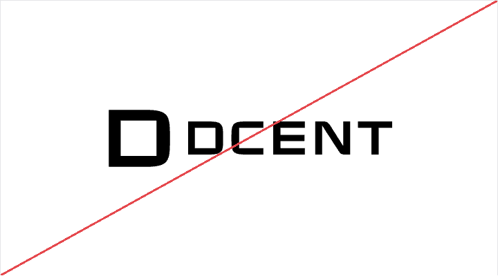 The D symbol placed next to the DCENT wordmark, struck through in red
