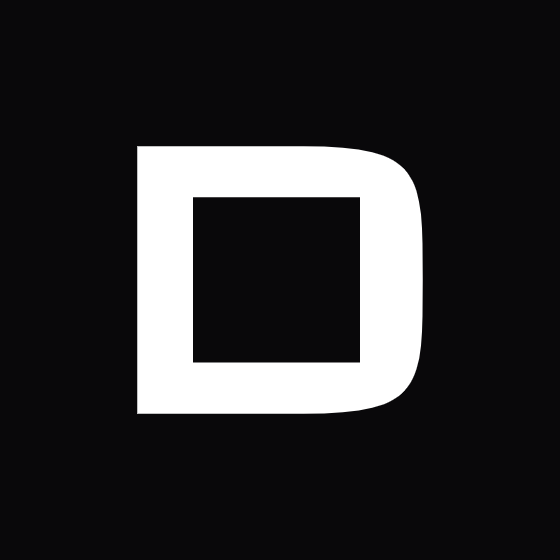 D symbol in white on a dark background
