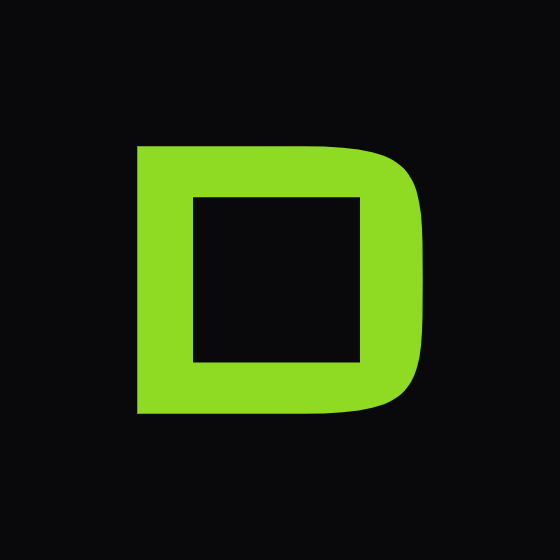 D symbol in DCENT Lime on a dark background