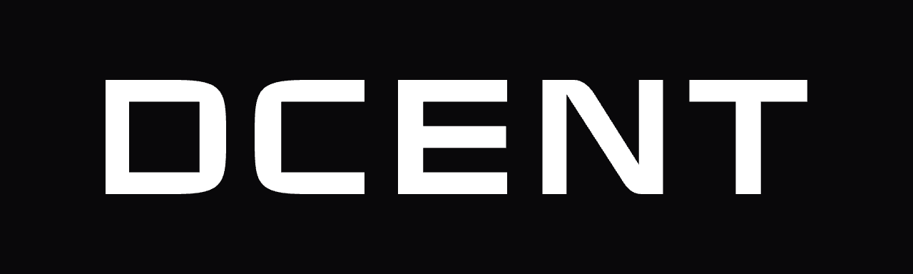 DCENT wordmark in white on a dark background